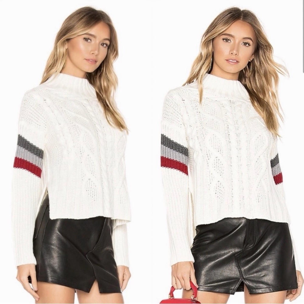 Heartloom Cream Cable Knit Sweater with Red and Gray Accents